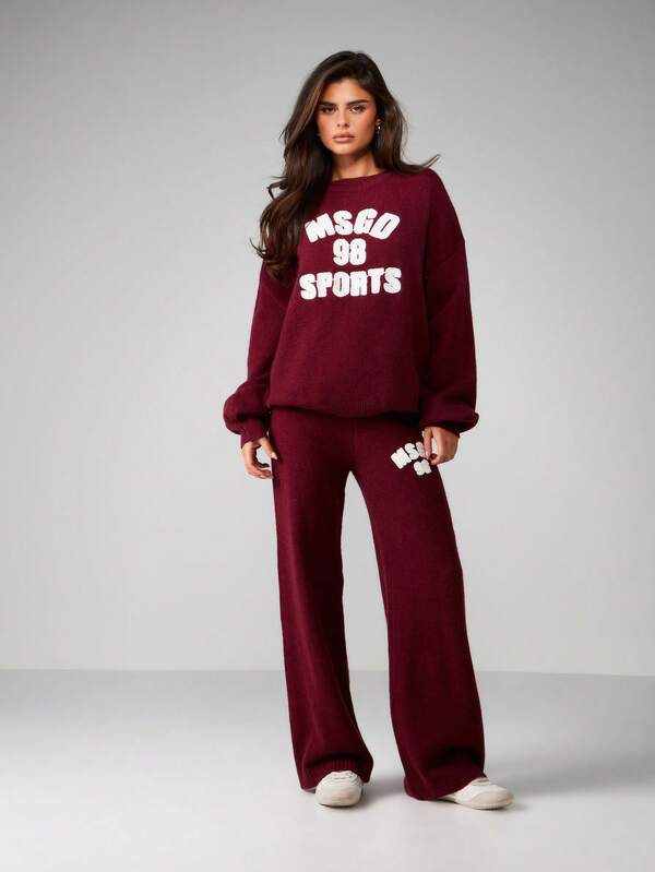 MISSGUIDED Knitted Wide Leg Sweatpants With Logo