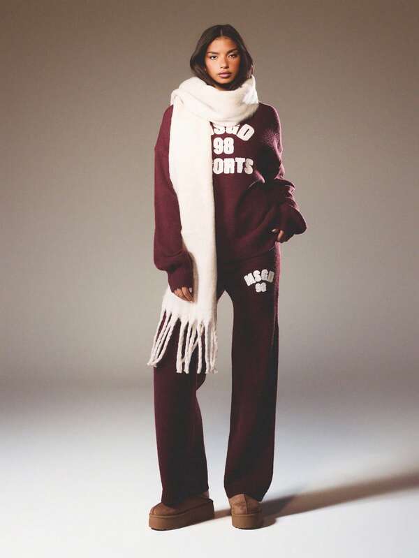 MISSGUIDED Knitted Wide Leg Sweatpants With Logo