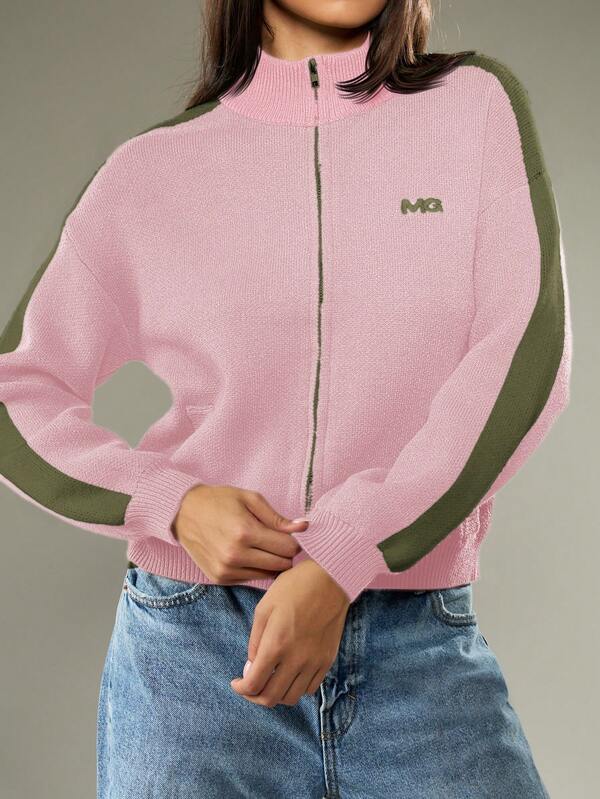 MISSGUIDED Knitted Zip Up Cardigan With Contrast Stripes