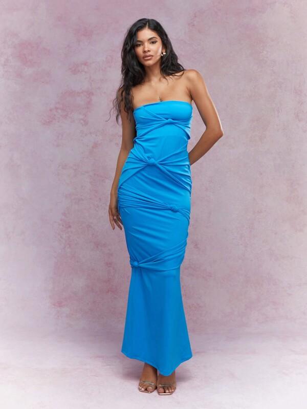 MISSGUIDED Knot Detail Bandeau Maxi Dress