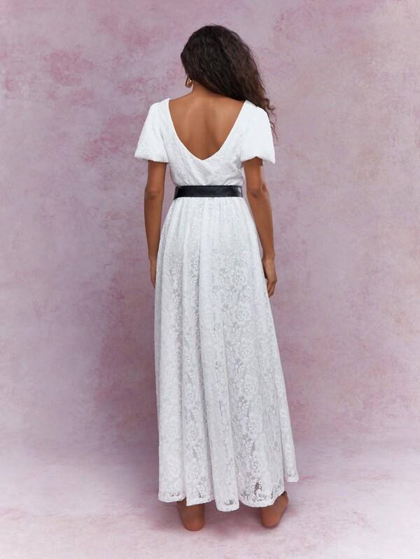 MISSGUIDED Lace Balloon Sleeves Square Neck Maxi Dress With Belt