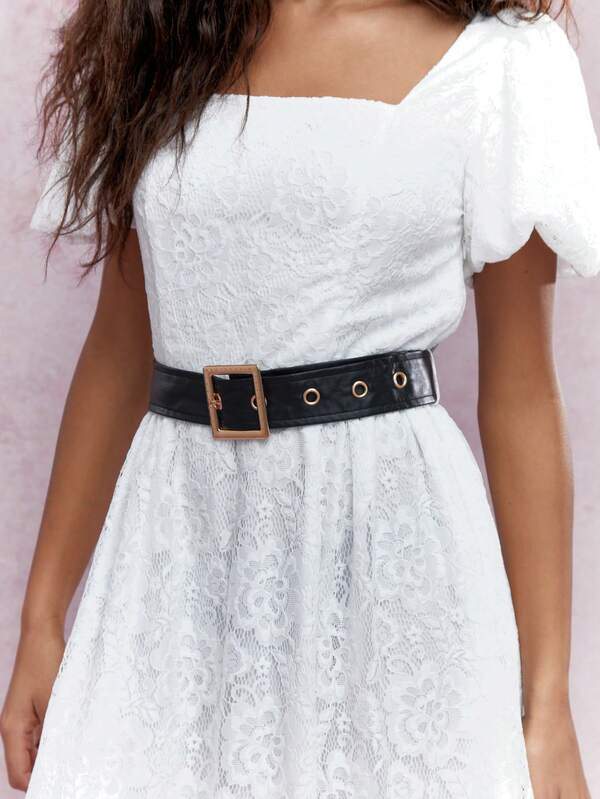 MISSGUIDED Lace Balloon Sleeves Square Neck Maxi Dress With Belt