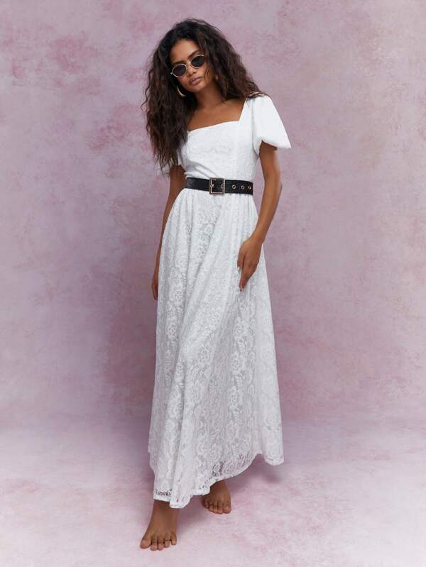 MISSGUIDED Lace Balloon Sleeves Square Neck Maxi Dress With Belt