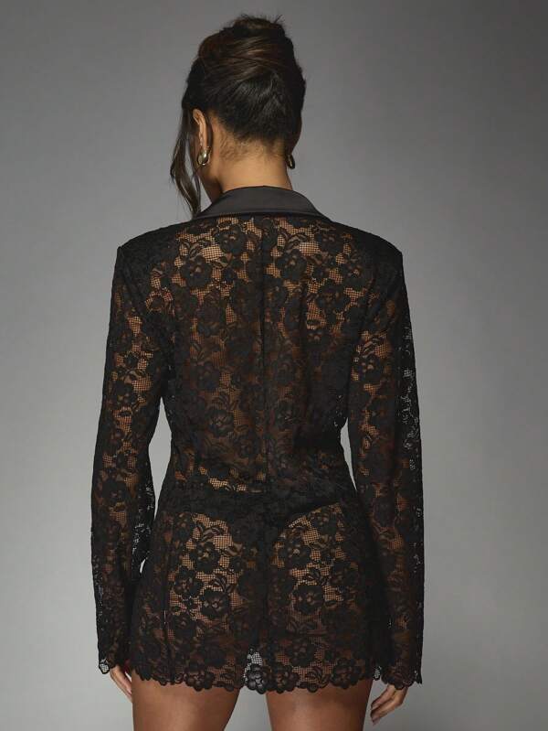 MISSGUIDED Lace Blazer Mini Dress With Satin Lapel And Scalloped Hem