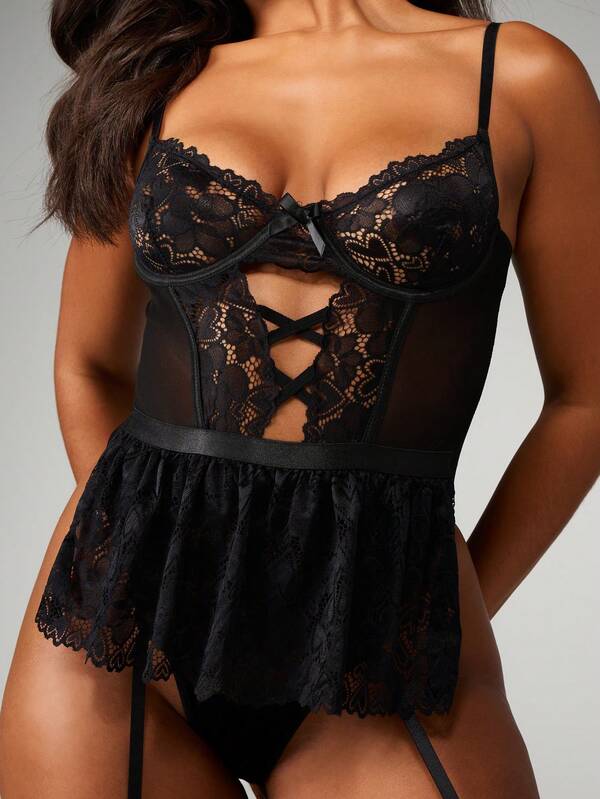 MISSGUIDED Lace Bustier Bodysuit With Cut Outs