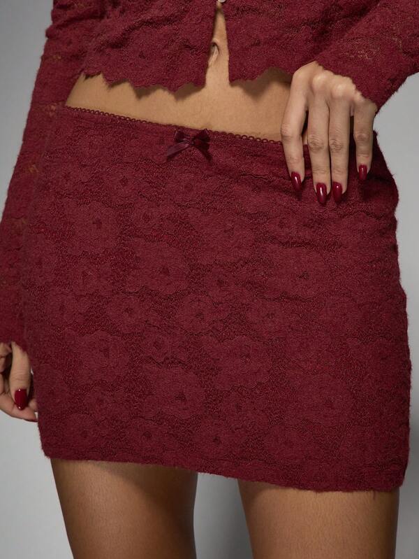MISSGUIDED Lace Button-Front Cardigan Mini Skirt Two-Piece Set