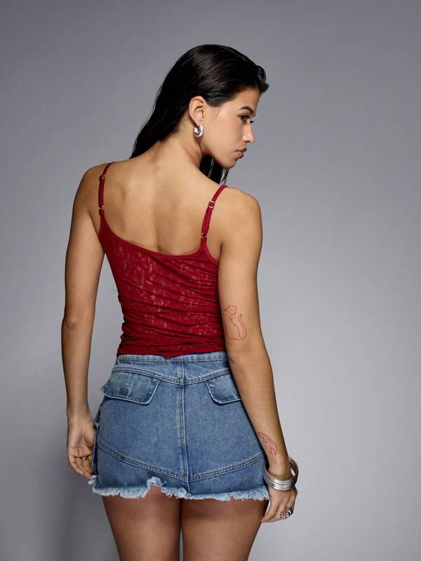 MISSGUIDED Lace Camisole Tank Top With Ruched Detailing