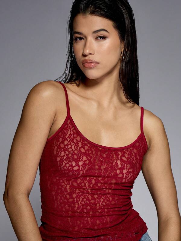 MISSGUIDED Lace Camisole Tank Top With Ruched Detailing