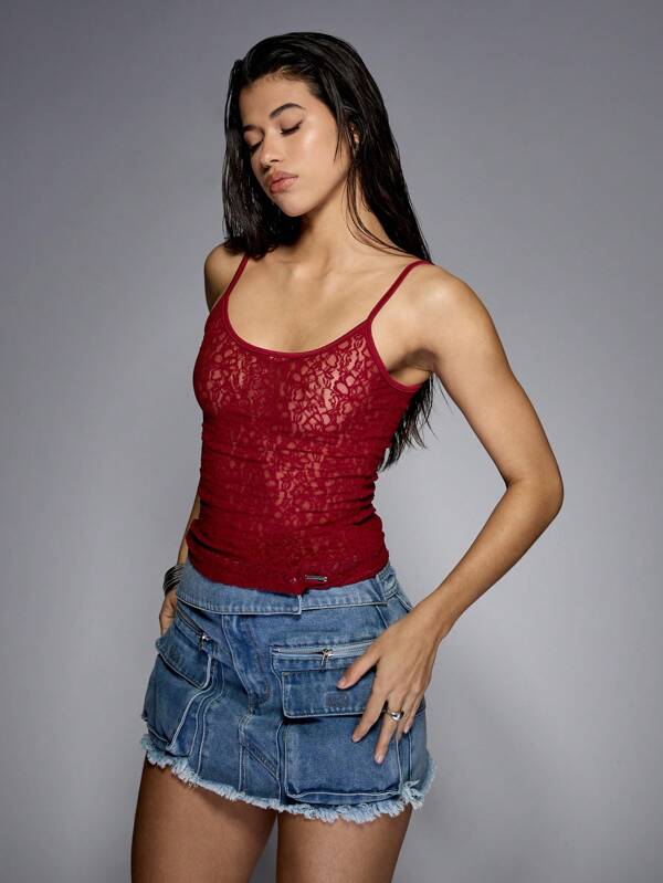 MISSGUIDED Lace Camisole Tank Top With Ruched Detailing