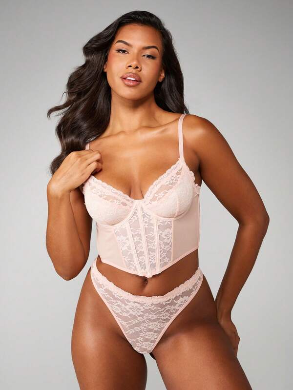 MISSGUIDED Lace Corset Bralette And Thong Set