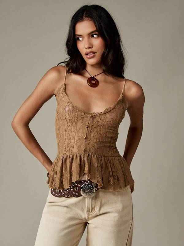 MISSGUIDED Lace Corset Cami With Peplum Frill And Buttons