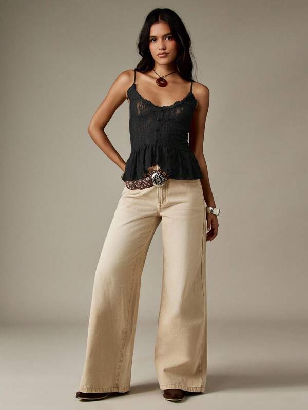 MISSGUIDED Lace Corset Camisole With Frill Hem And Button Front