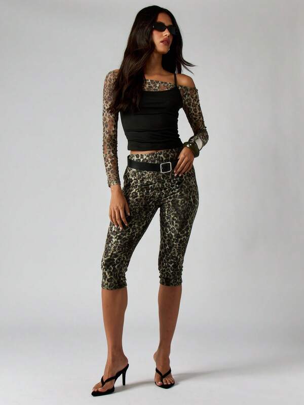 MISSGUIDED Lace Leopard Print Capri Leggings