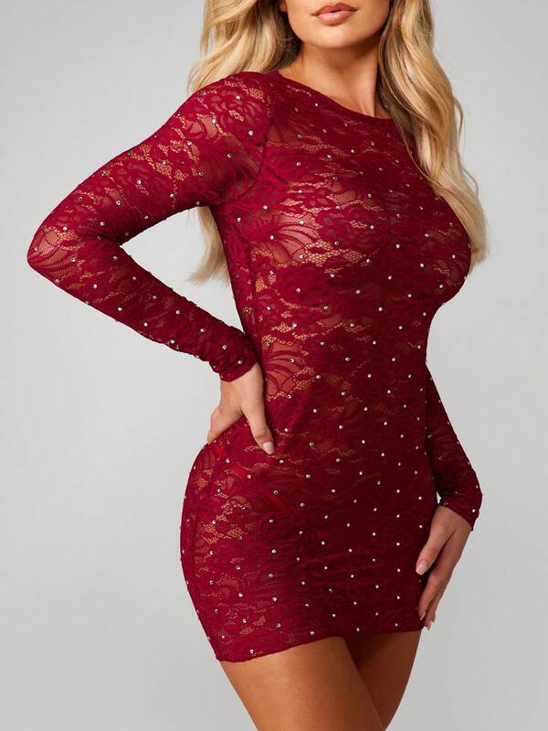 MISSGUIDED Lace Mini Dress With Diamante Details