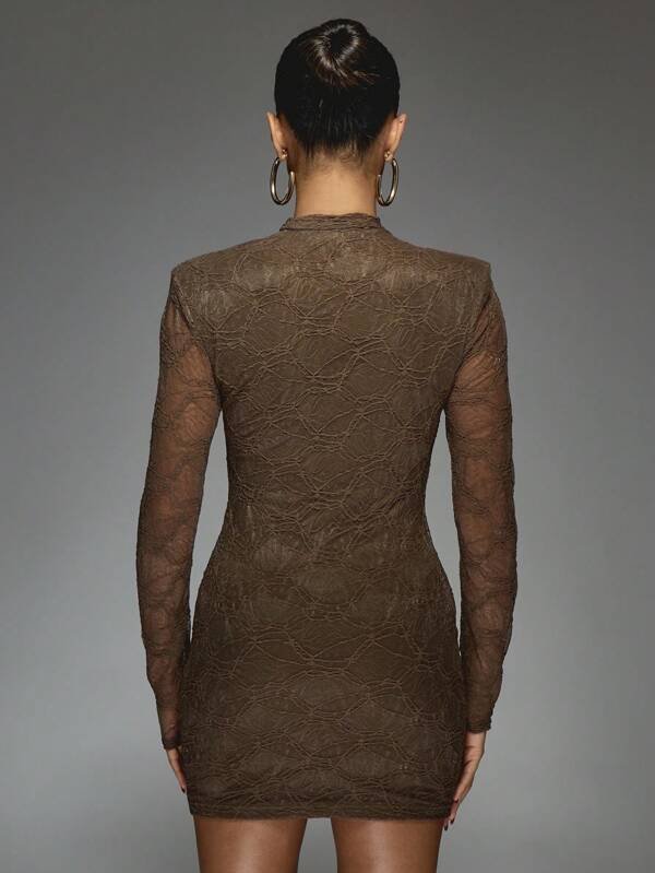 MISSGUIDED Lace Mini Dress With Long Sleeves And Cut Out Detail