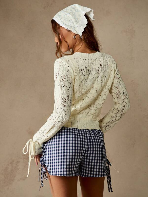 MISSGUIDED Lace Pattern Cardigan With Drawstring Detail