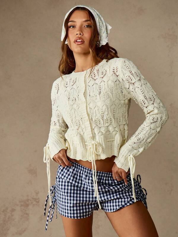 MISSGUIDED Lace Pattern Cardigan With Drawstring Detail