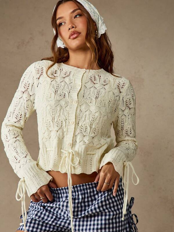 MISSGUIDED Lace Pattern Cardigan With Drawstring Detail