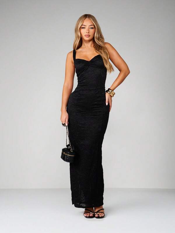 MISSGUIDED Lace Sweetheart Ruched Maxi Dress