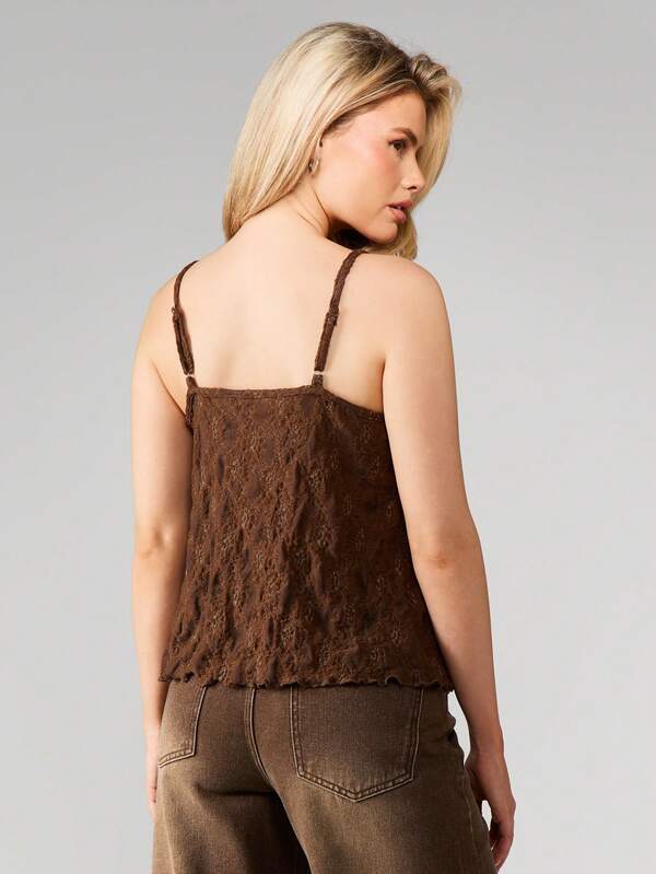 MISSGUIDED Lace Tie Front Cami With Fringe