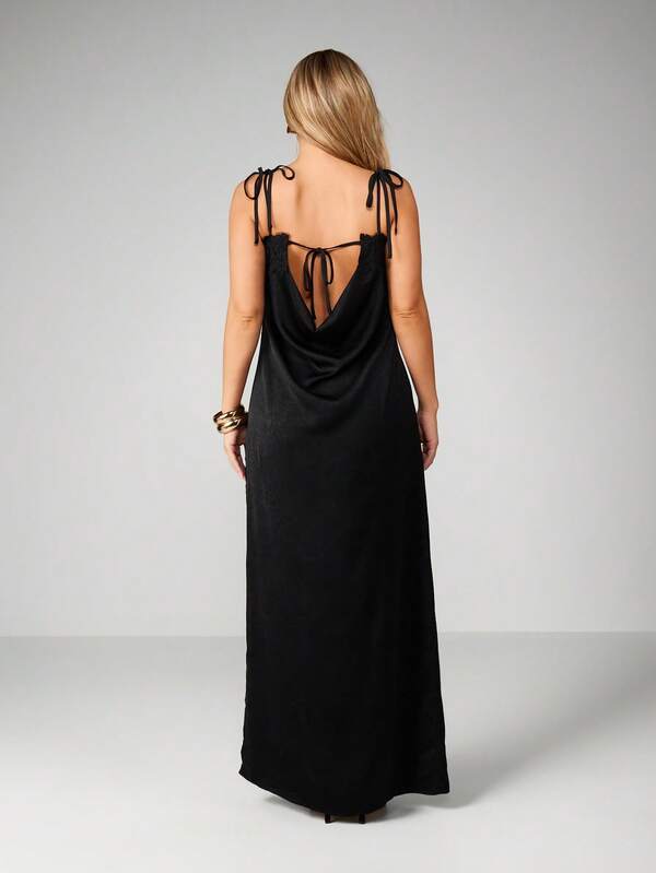 MISSGUIDED Lace Trim Cowl Back Maxi Dress