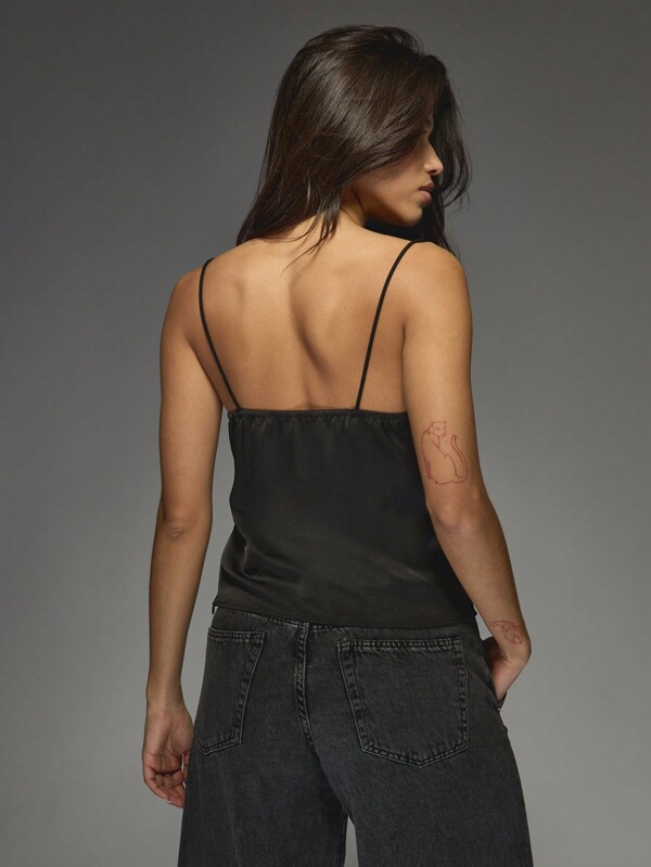 MISSGUIDED Lace Trim Satin Camisole With Delicate V Neckline