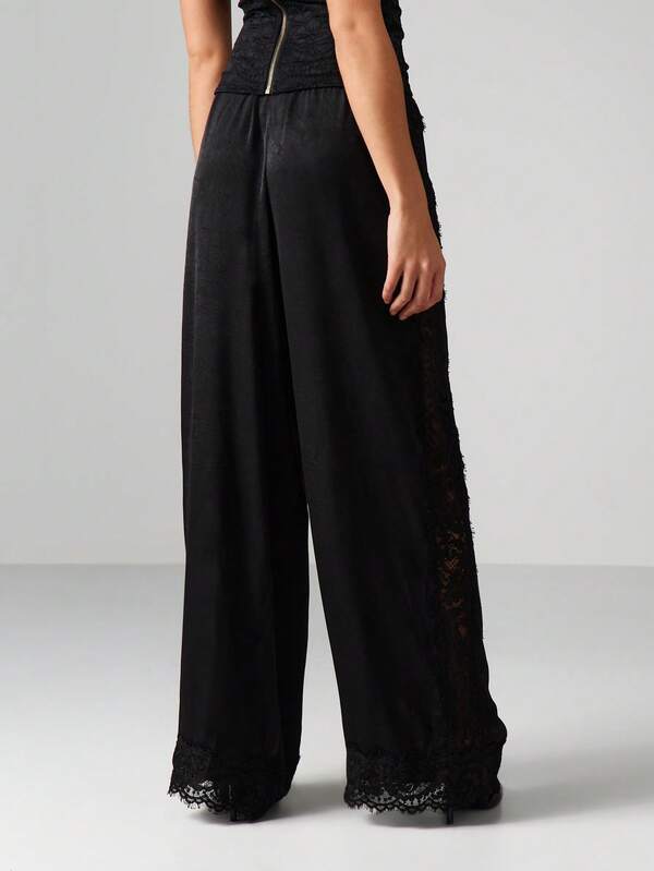 MISSGUIDED Lace Trim Wide Leg Palazzo Pants