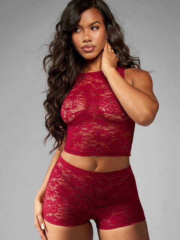 MISSGUIDED Lace Two Piece Co-Ord Top And Shorts