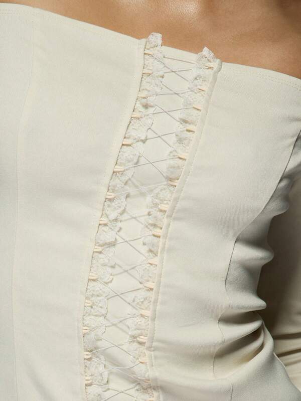 MISSGUIDED Lace Up Detail Wide Square Neck Long Sleeves Mini Dress