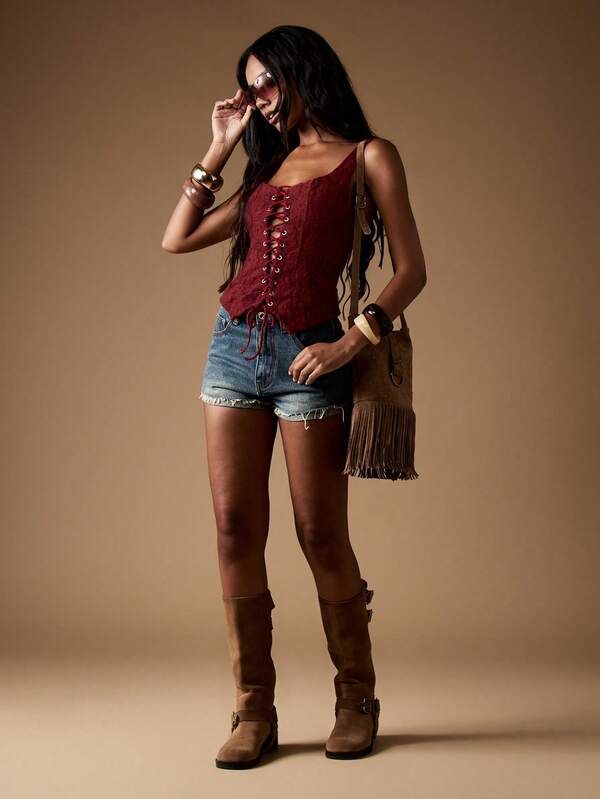 MISSGUIDED Lace Up Front Corset Top With Boning