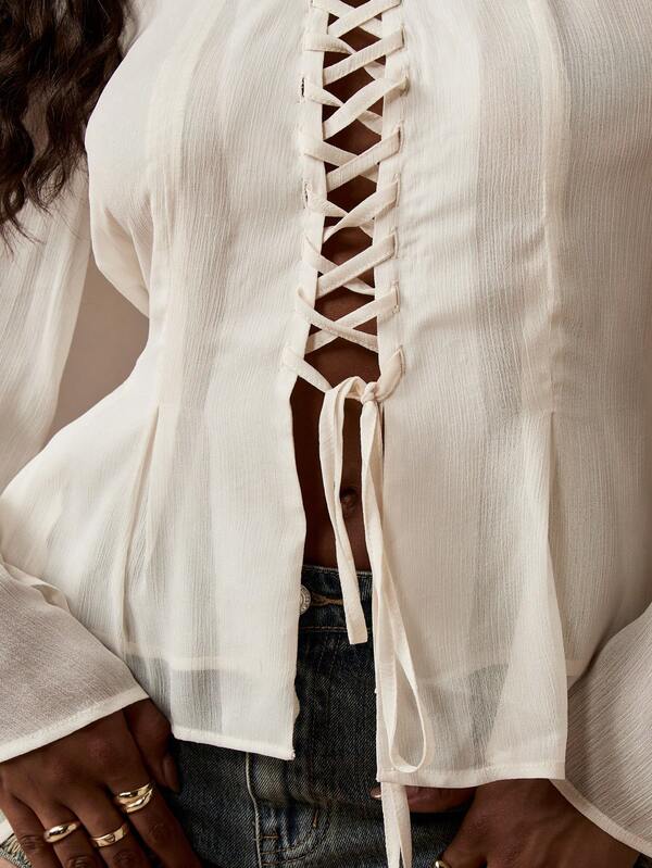 MISSGUIDED Lace Up Front Long Sleeve Is A Blouse