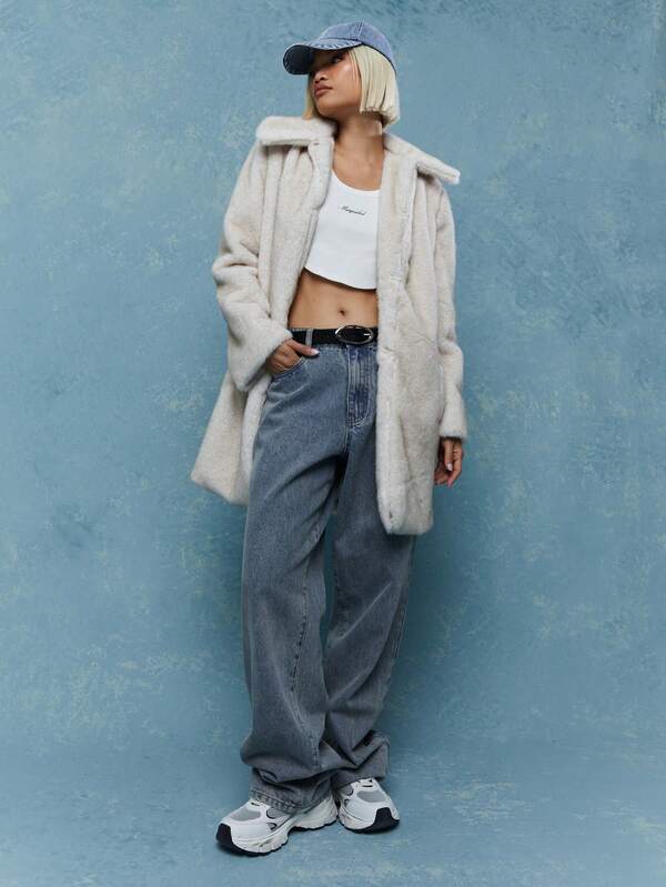 MISSGUIDED Lapel Collar Fluffy Long Coat With Pockets Winter Wear