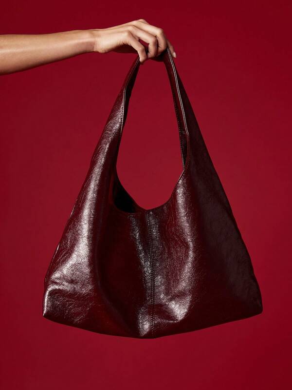 MISSGUIDED Large Patent Leather Hobo Bag With Center Seam