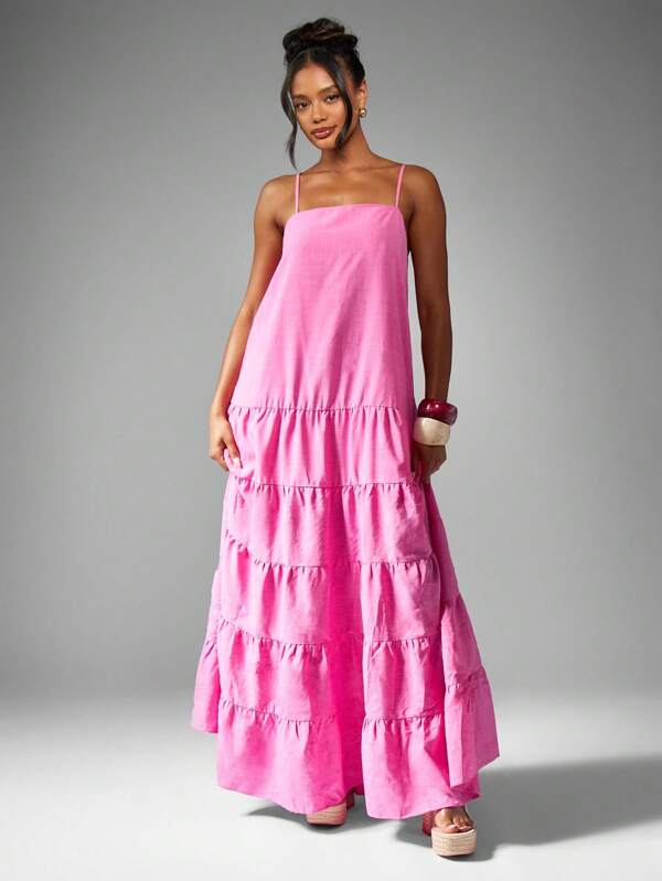 MISSGUIDED Layered Flowy Long Tiered Maxi Dress With Adjustable Straps