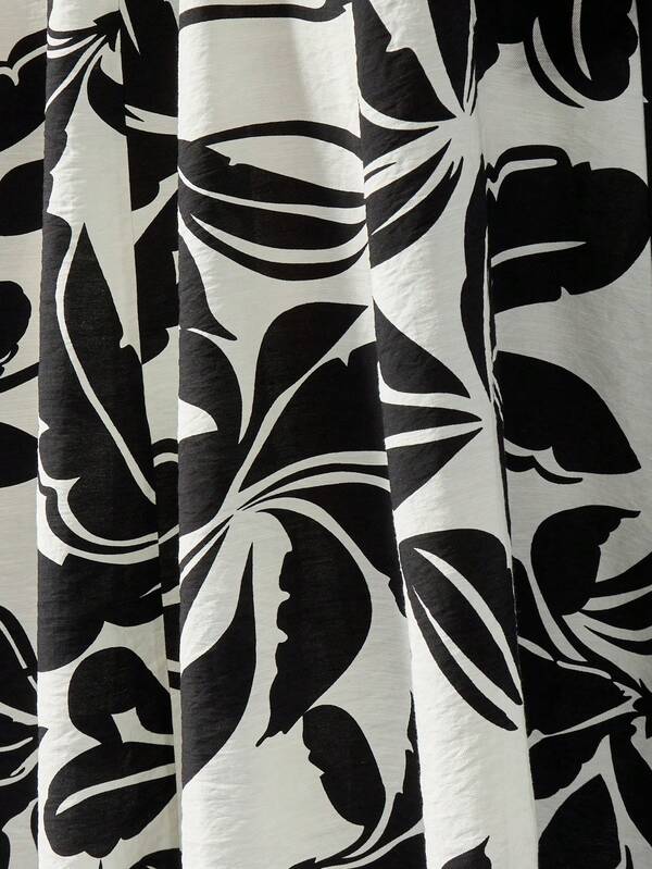 MISSGUIDED Leaf Print Linen Ruffle And Seam Detail Midi Dress