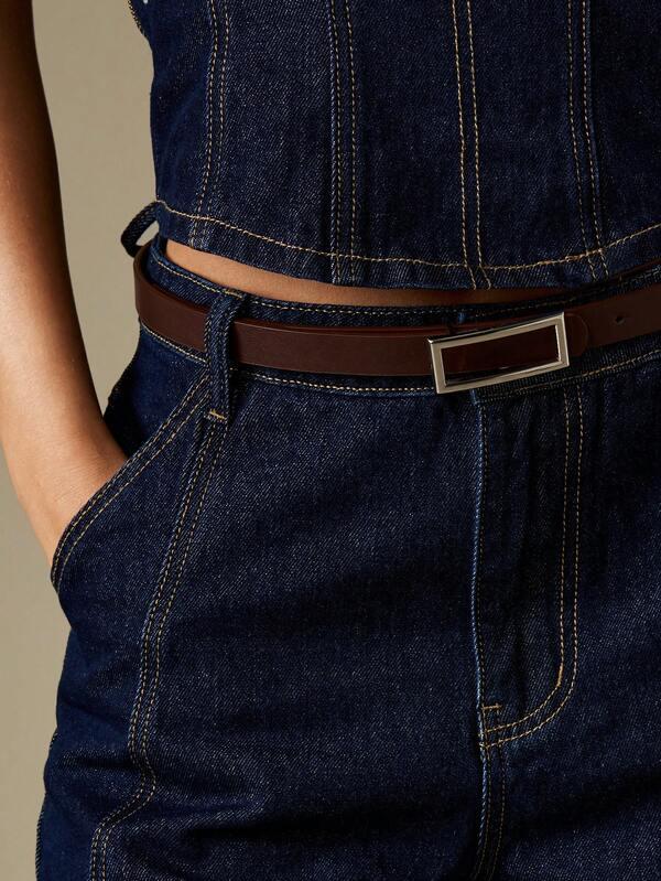 MISSGUIDED Leather Belt With Rectangular Metal Buckle Modern Design