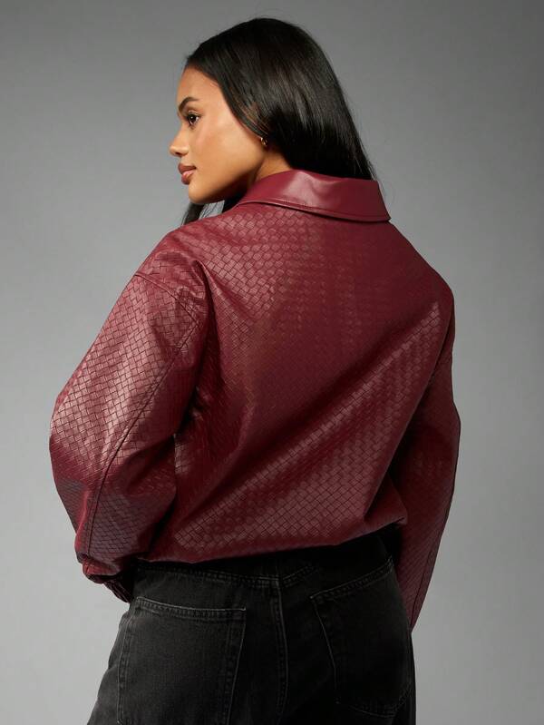 MISSGUIDED Leather Bomber Jacket With Quilted Pattern