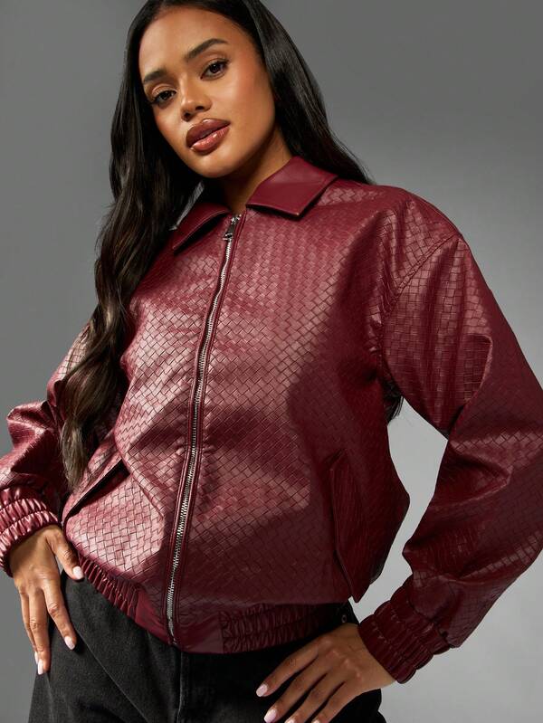 MISSGUIDED Leather Bomber Jacket With Quilted Pattern