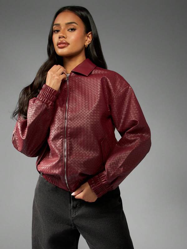 MISSGUIDED Leather Bomber Jacket With Quilted Pattern