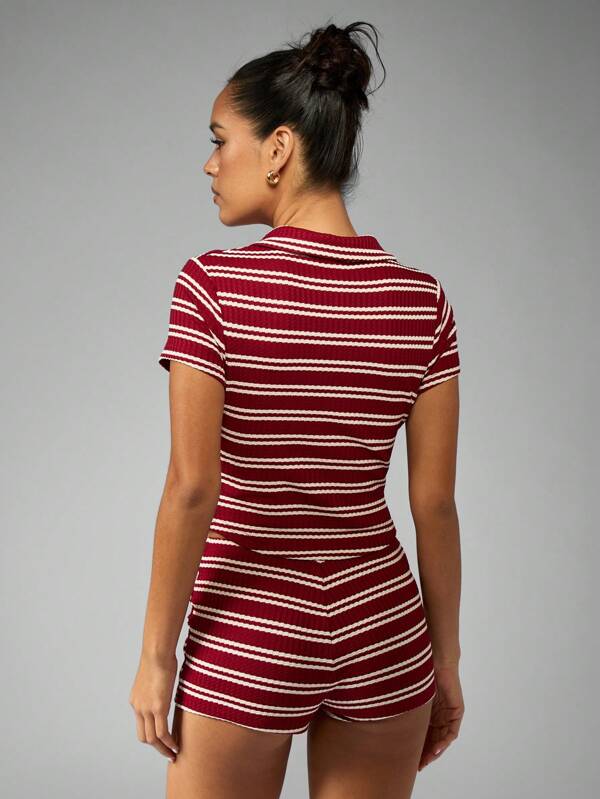 MISSGUIDED Leisure Ribbed Polo Coord Set