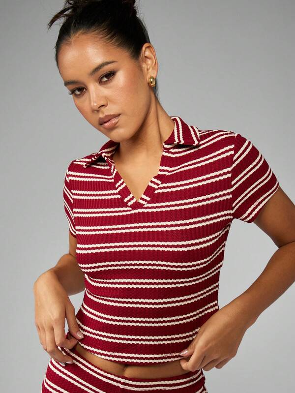 MISSGUIDED Leisure Ribbed Polo Coord Set
