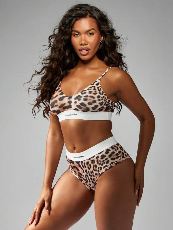 MISSGUIDED Leopard Print Active Support Sporty Bra And Bralette
