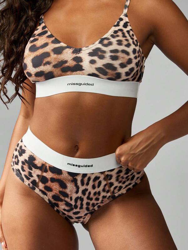 MISSGUIDED Leopard Print Active Support Sporty Bra And Bralette