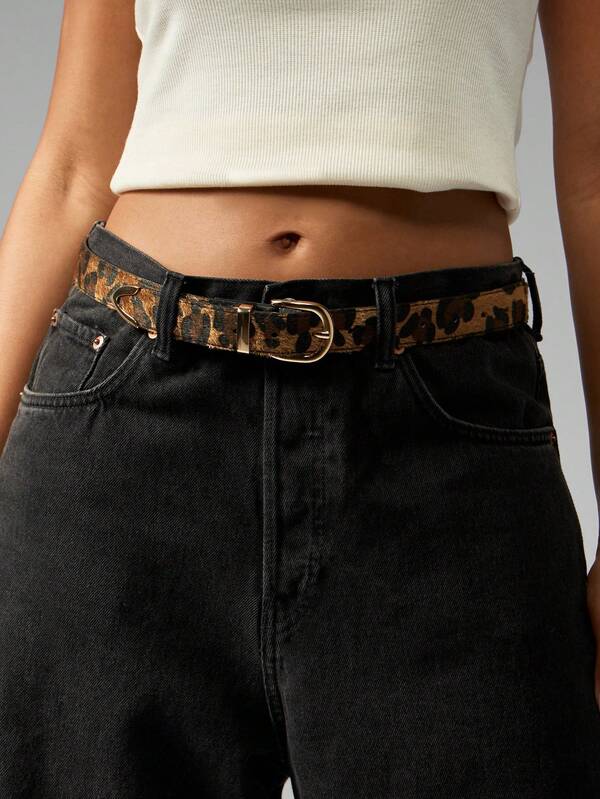 MISSGUIDED Leopard Print Belt With Gold Buckle