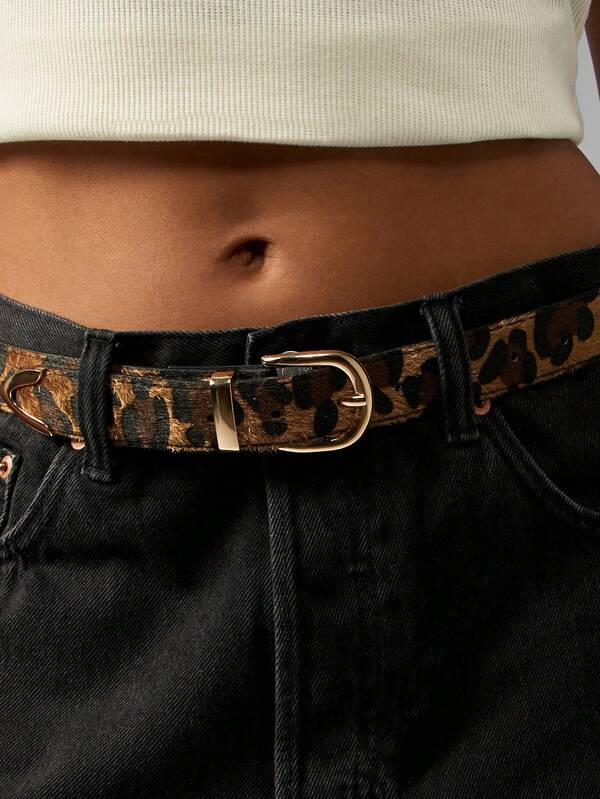 MISSGUIDED Leopard Print Belt With Gold Buckle
