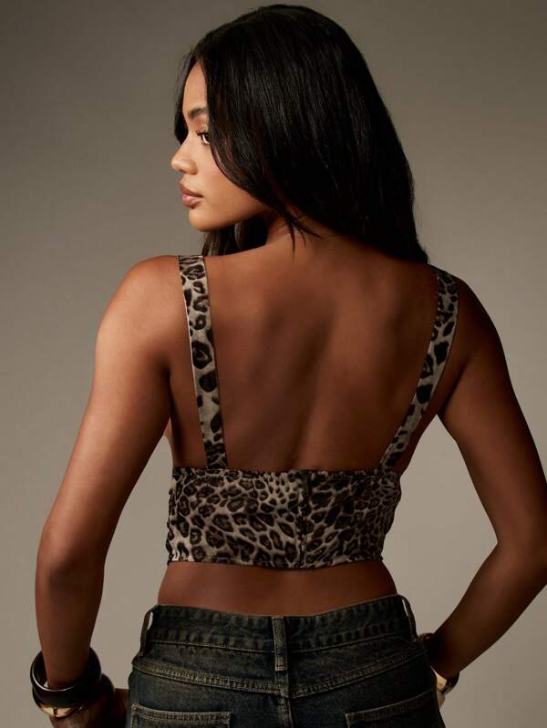 MISSGUIDED Leopard Print Corset Style Cami Top Lace Up Front Boned