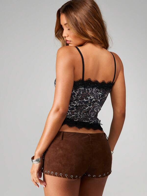 MISSGUIDED Leopard Print Corset Top With Lace Trim