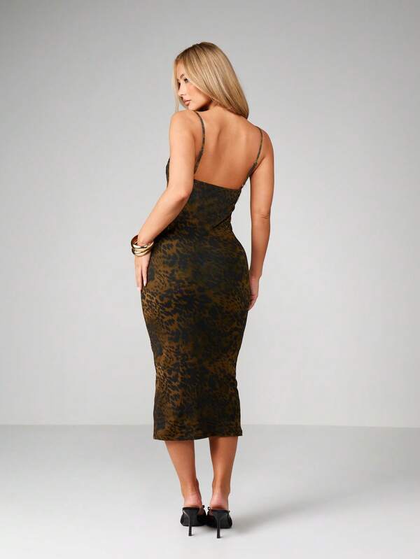 MISSGUIDED Leopard Print Mesh Midi Dress With Lace Cups