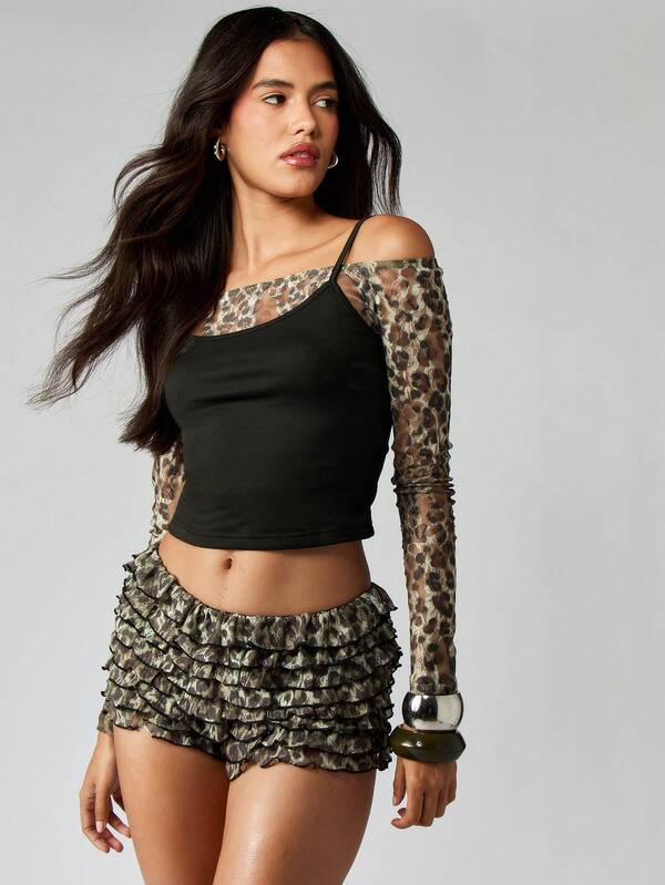 MISSGUIDED Leopard Print Ruffle Bloomers With Lace