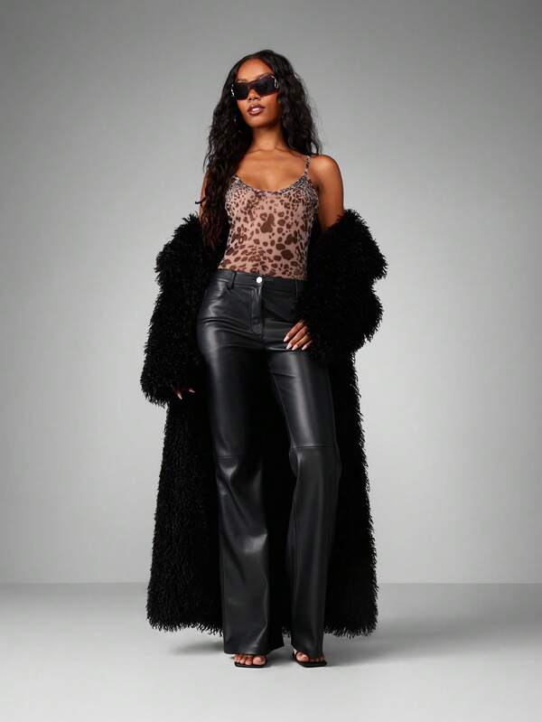 MISSGUIDED Leopard Print Scoop Neck Bodysuit With Long Straps